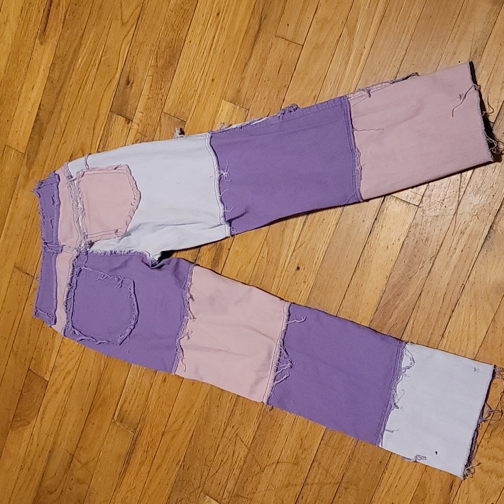Frayed Pink Purple pacthwork jeans sz xs - Picture 8 of 11